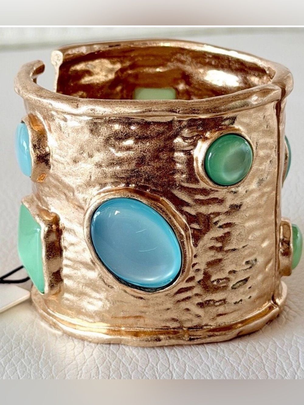 NWT Piper K Gorgeous Blue Green Pink Thick Cuff Bracelet intricate Stones Design